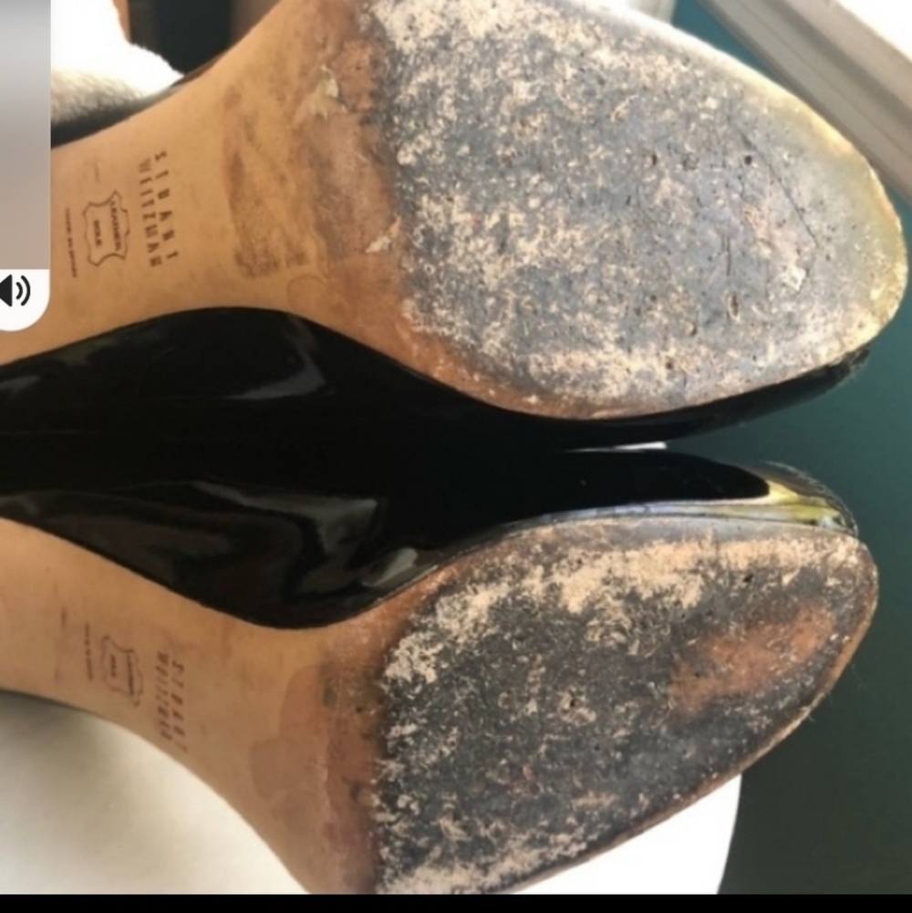 Stuart Weitzman Peep Toe Black Patent Shoes - Picture 4 of 9